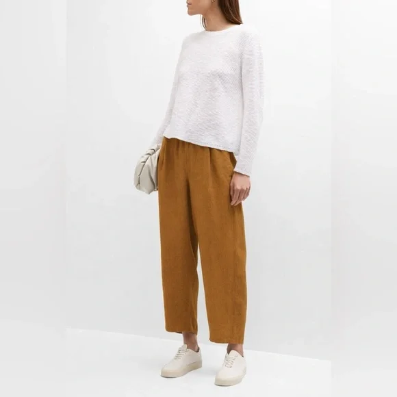 EILEEN FISHER NWT L Organic Linen Lantern Pants in Bronze • Cropped Lightweight - Picture 6 of 8